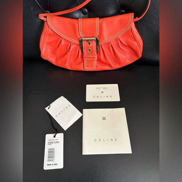 Celine Shoulder Mini Bag Baguette Orange Leather Made in Italy - Picture 8 of 16